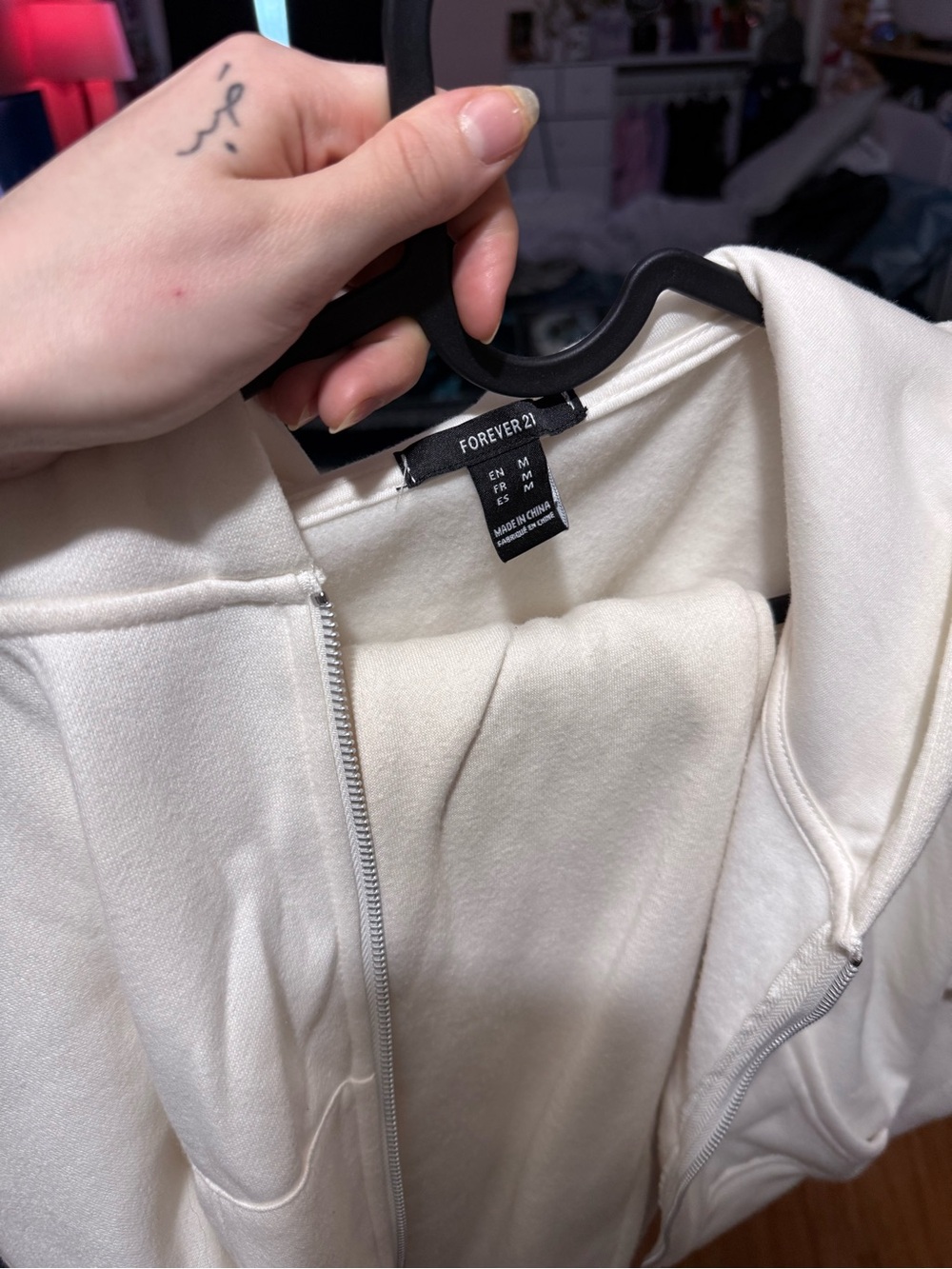 Forever 21 Off-White Zip Front Hoodie Jacket